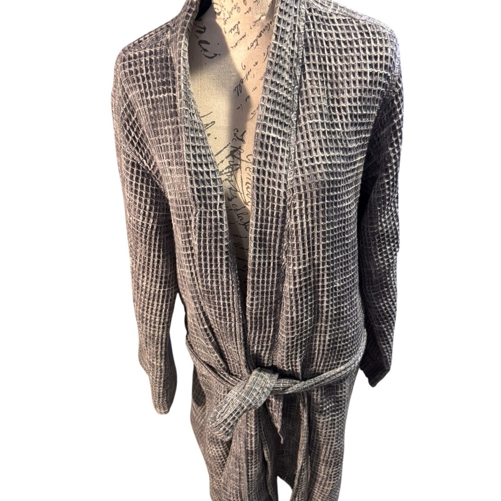 Parachute Waffle Robe Large Gray Cotton Spa Bathrobe Belted